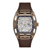 guess reloj hombre caja de acero reciclado pulsera silicona de color marron resistente al agua 5 atm gw0980g3