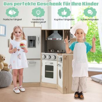 Cocina De Esquina Cocina De Juego De Esquina Con Sonido Y Luz Cocina Infantil De Madera Con Accesorios De Juego Blanco + Natural