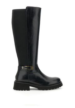 botas de piel con bandas elásticas y cremallera black 37