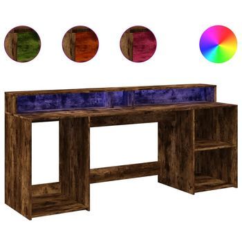 Escritorio Con Led Madera Ingeniería Roble Ahumado 200x55x91 Cm Vidaxl
