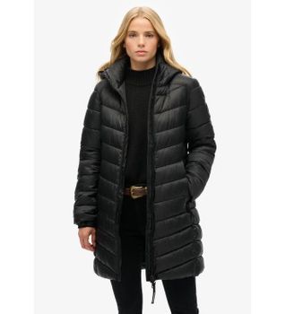 Superdry para mujer. W5011719A Abrigo Fuji Mid negro (S), Casual, Poliéster