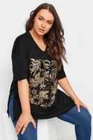 yours camiseta negra diseno de hojas con lentejuelas mujer curvy y tallas grandes yours