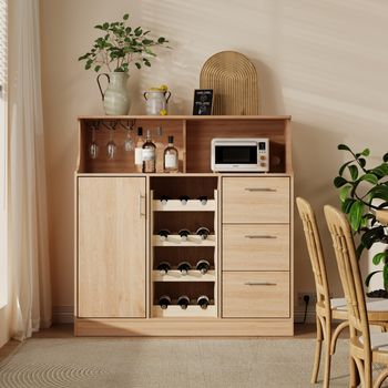 Aparador Buffet - Mueble Bar Cocina Y Comedor - Mdf - Natural Y Blanco (120x40x121cm)