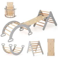 costway 3 en 1 triangulo de escalada de madera para ninos juego de escalada con trianguloarcorampa para deslizarse o escalar montessori