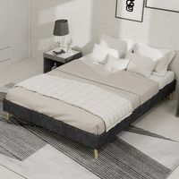 marco de cama doble 140x200 cm en terciopelo gris moderno con base baja