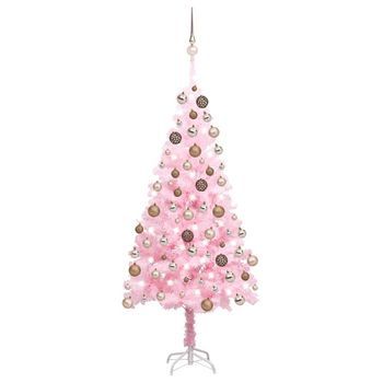Árbol De Navidad Preiluminado Con Luces Y Bolas Rosa 150 Cm Vidaxl