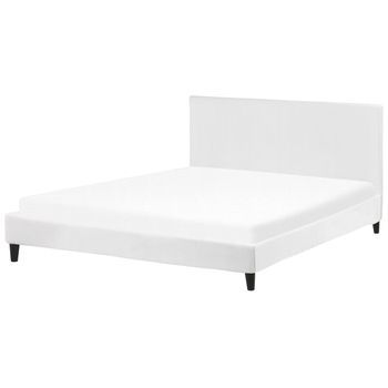 Cama Tapizada En Terciopelo Blanco 180 X 200 Cm Marco De Listones Estilo Contemporáneo Fitou
