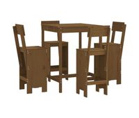 mesa y taburetes altos de jardin 5 piezas madera pino marron miel