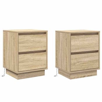 Pack 2 Uds Mesita De Noche | Armario De Noche | Mesa De Noche Con Cajón Roble Sonoma 39 X 34,5 X 50 Cm