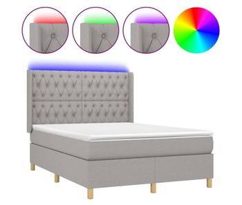 Cama box spring colchón y luces led tela gris claro 140x190 cm diseño de botones