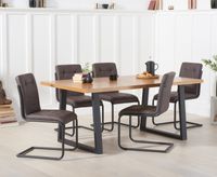 urban 180cm industrial dining table with alexa dining chairs - brown 4 chairs