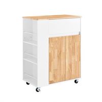 sobuy carrito de cocina movil con encimera de madera mueble auxiliar con ruedas blanco