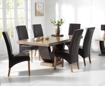 Raphael 170cm Brown Pedestal Marble Dining Table with Cannes Chairs