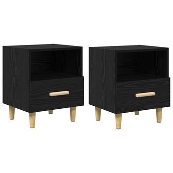 Pack 2 Uds Mesita De Noche | Armario De Noche | Mesa De Noche Con Cajón Roble Negro 40 X 35 X 47 Cm