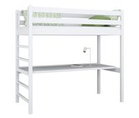 cama alta de madera con escritorio n01 blanco