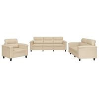 juego de sofas con cojines 3 piezas tela microfibra crema vidaxl
