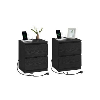 Kailyn Colección - Mesita de Noche con Regleta de Enchufes con 2 Cajones, Negro Ébano / 2