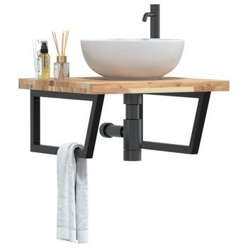 Estante De Lavabo De Pared | Estantería Pared | Estante Flotante Acero Y Madera Maciza De Acacia Cfw31893