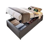 cama individual de algodon y lino 90x190cm con almacenajegris