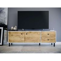 mueble de tv 52x160x40 cm tusi 2 puertas 2 cajones roble y blanco