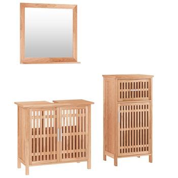 Conjunto De Muebles De Baño 3 Piezas Madera Maciza De Nogal Vidaxl