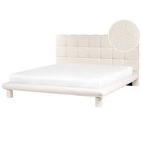 cama con somier cabecero tapizado de boucle blanco crema 180 x 200 cressat