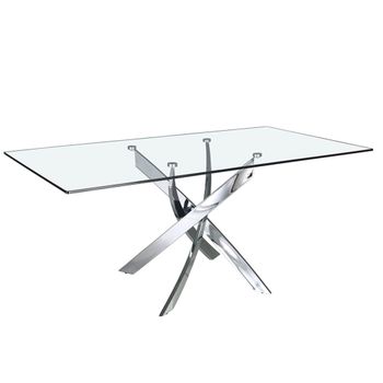 Mesa comedor rectangular cristal templado y acero cromado