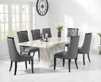 calacatta 220cm marble-effect dining table with angelica chairs