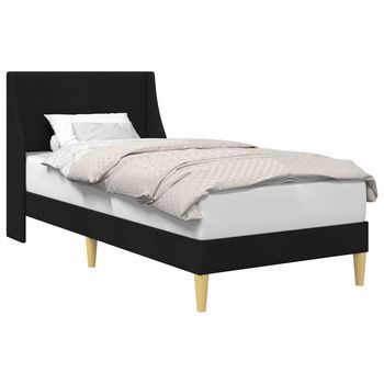 Cama Individual | Cama Para Adulto | Estructura De Cama Liso Con Cabecera Negro 90 X 200 Cm Tela