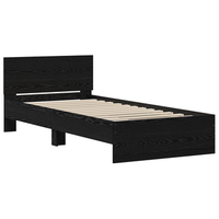 cama individual  estructura de cama sin colchon con cabecera negra de roble 75x190 cm cfw70203