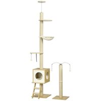 pawhut arbol para gatos de suelo a techo con altura ajustable juego de entretenimiento 40x40x225-285 cm beige diversion garantizada   aosom espana