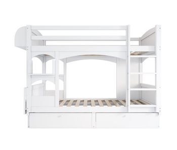 Cama litera infantil 90x200 - multifuncional, con escritorio plegable, estante, escalera y 2 cajones - blanca