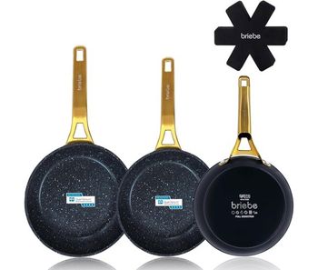 Briebe gold titanium set 3 sartenes antiadherentes inducción titanio 18-20-24cm, aluminio forjado antiadherente, , negro