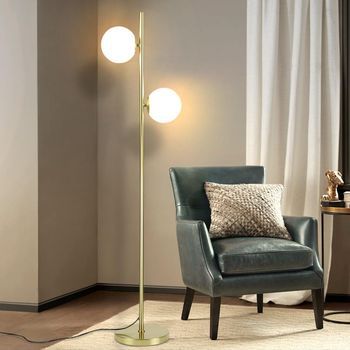 Lámpara De Pie Diseño 2 Llamas E27 Estilo Retro Para Dormitorio Y Pasillo Zmh Oro