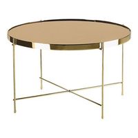 mesa de centro con tapa de vidrio templado marron dorado y patas de metal dorado redonda estilo glamour lucea