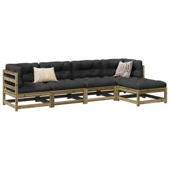 Conjunto De Sofás De Jardín 5 Uds | Mueble Jardin Mesa Y Sillas Madera De Pino Impregnada Cfw650165
