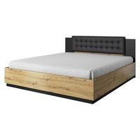 cama para adulto 160x200 color roble claro y negro coleccion fox - somier no incluido