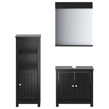 Juego De Muebles De Baño | Armario De Baño Berg 3 Piezas Madera Maciza Pino Negro