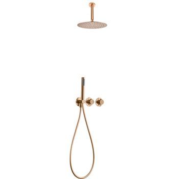 Kit De Ducha Empotrada Oro Rosa Acero Y Latón Con Cartucho Termostático Y Accesorio Completo