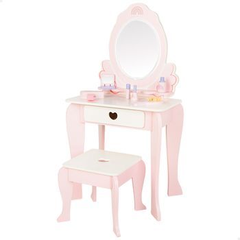 Woomax - Tocador De Maquillaje Infantil Con Taburete Madera Y Accesorios 48x32x92 Cm