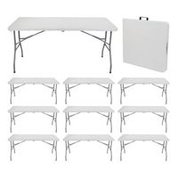 megapack 10 mesas plegables portatiles resina 150cm blanco thinia home