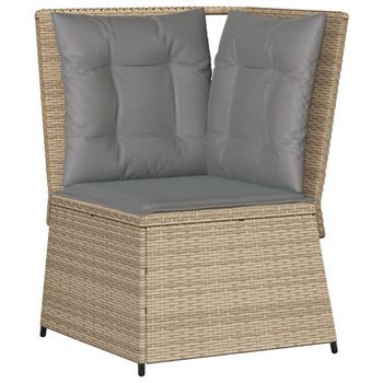 Sillón De Esquina De Jardín | Silla De Exterior Con Cojines Ratán Sintético Beige