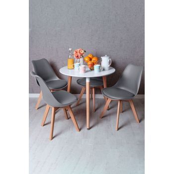 Conjunto Mesa Tower Redonda 80 Cm Blanca Y Pack 4 Sillas Synk Basic - Gris