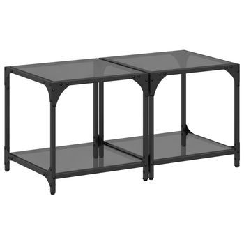 Mesas De Centro 2 Uds Vidrio Negro Y Acero 40x40x40 Cm Vidaxl