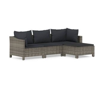 Set de muebles de jardin 4 piezas y cojines ratán sintético gris