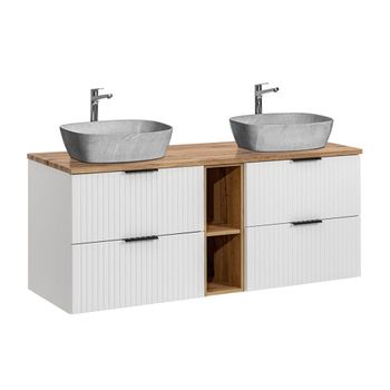 Mueble doble lavabo efecto piedra tableros de melamina y mdf blanco
