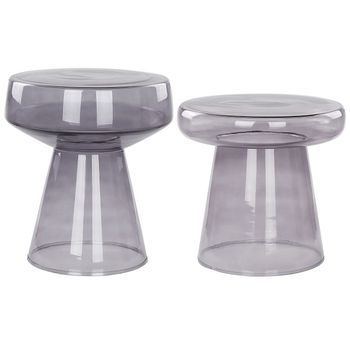 Conjunto De 2 Mesas Auxiliares Modernas De Vidrio Transparente Con Forma Redondeada De Diseño Gris Laguna/caldera