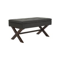 banco con patas de madera y asiento en tela gris oscuro