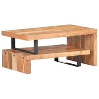 mesa de centro 90x50x40 cm madera maciza de acacia con acabado natural y hierro con recubrimiento en polvo - marron