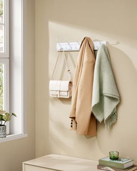 Perchero de pared con 5 ganchos triples de metal blanco